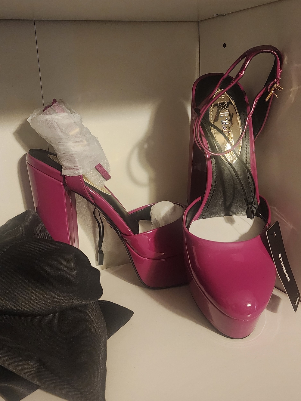Express Patent Platform Ankle-Strap Pumps in Fuchsia